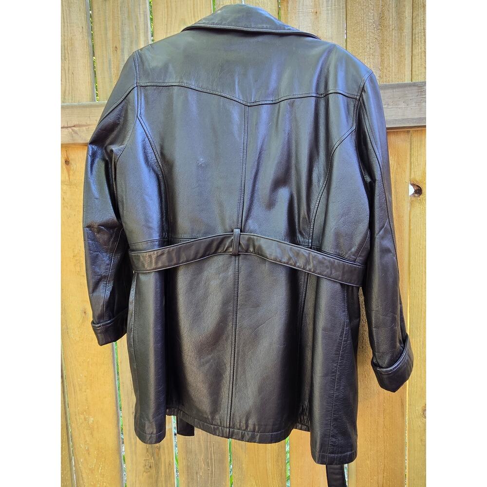 Vintage Wilsons Leather Women's Black Belted Trench Coat r size Xl